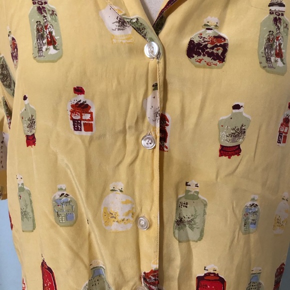 Vintage 90s 100% Silk Shirt Blouse size S-M Medium Unique Bottle Design - Picture 2 of 5